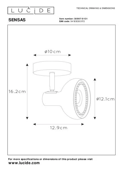 Lucide SENSAS - Foco de techo - 1xGU10 (ES111) - Blanco - técnico
